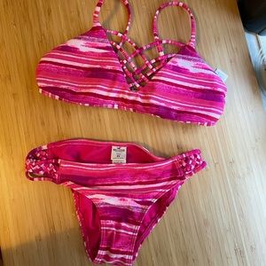 Pink striped bikini set